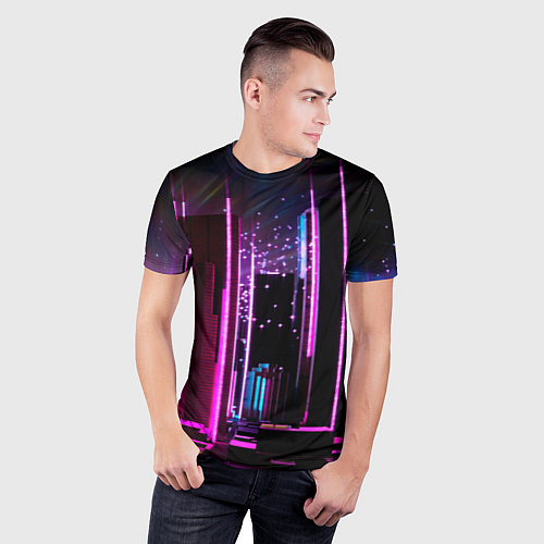 Мужская спорт-футболка Ночной город в киберпанке / 3D-принт – фото 3