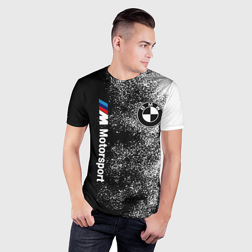 Мужская спорт-футболка БМВ Черно-белый логотип / 3D-принт – фото 3