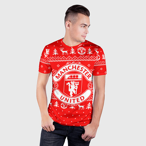 Мужская спорт-футболка FC Manchester United: Новогодний узор / 3D-принт – фото 3