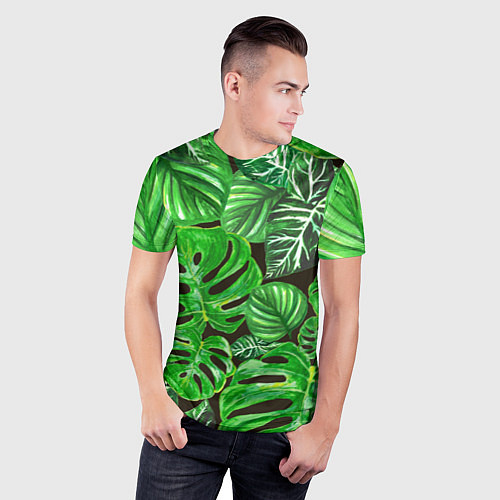 Мужская спорт-футболка Тропические листья на темном фоне / 3D-принт – фото 3
