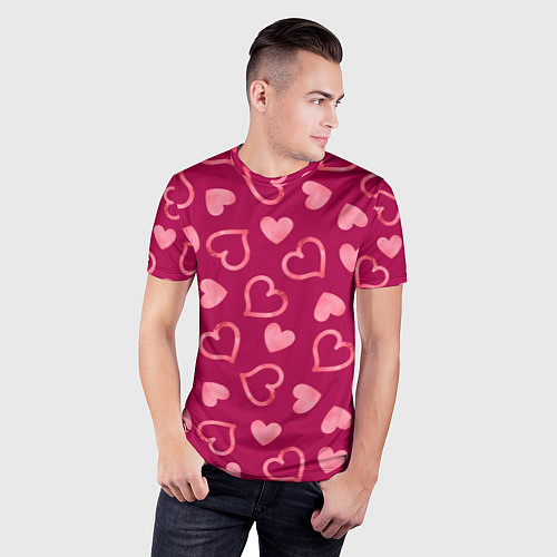 Мужская спорт-футболка Паттерн сердечки / 3D-принт – фото 3