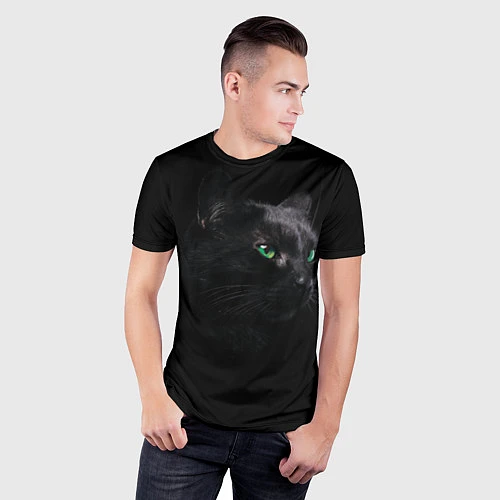 Мужская спорт-футболка Черна кошка с изумрудными глазами / 3D-принт – фото 3