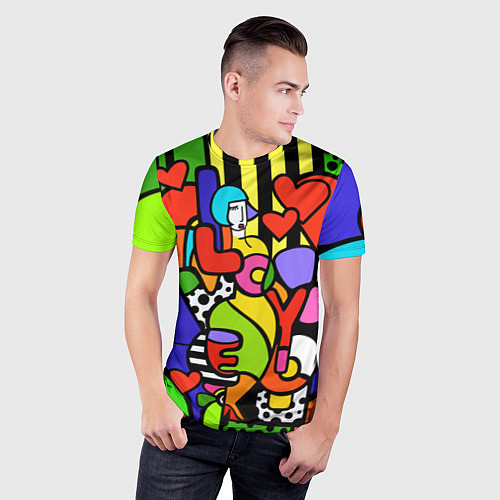 Мужская спорт-футболка Romero Britto - love you / 3D-принт – фото 3