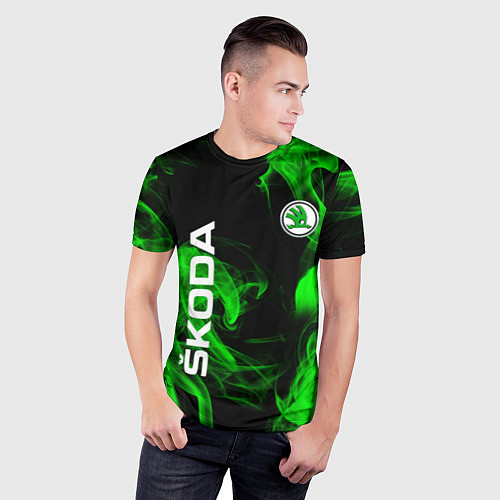 Мужская спорт-футболка Skoda: Green Smoke / 3D-принт – фото 3