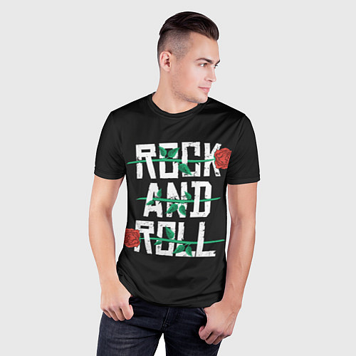 Мужская спорт-футболка ROCK AND ROLL розы / 3D-принт – фото 3