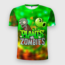 Футболка спортивная мужская Plants vs Zombies горохострел и зомби, цвет: 3D-принт