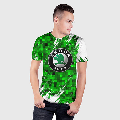 Мужская спорт-футболка Skoda green мозаика / 3D-принт – фото 3