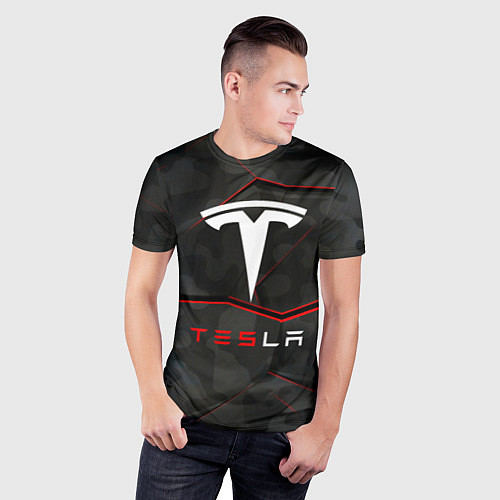 Мужская спорт-футболка Tesla Sport Logo / 3D-принт – фото 3