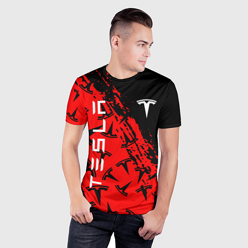 Мужская спорт-футболка Tesla red pattern / 3D-принт – фото 3