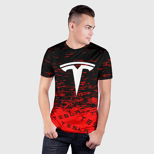 Мужская спорт-футболка Tesla sport red / 3D-принт – фото 3