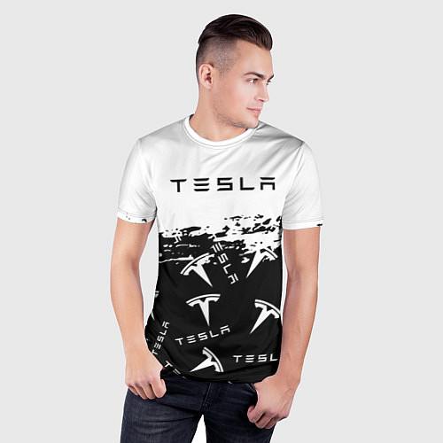 Мужская спорт-футболка Tesla - Black & White / 3D-принт – фото 3