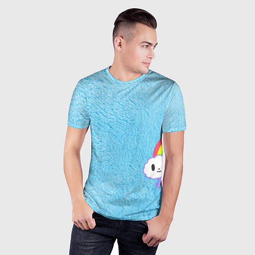 Мужская спорт-футболка Облачко на голубом мехе с радугой парная / 3D-принт – фото 3