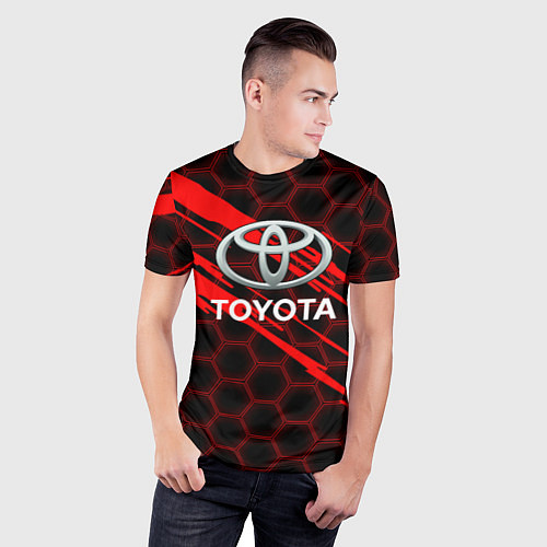 Мужская спорт-футболка Toyota: Красные соты / 3D-принт – фото 3