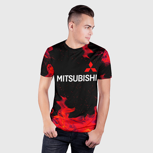 Мужская спорт-футболка Mitsubishi пламя огня / 3D-принт – фото 3