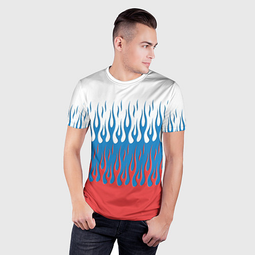 Мужская спорт-футболка Флаг России пламя / 3D-принт – фото 3