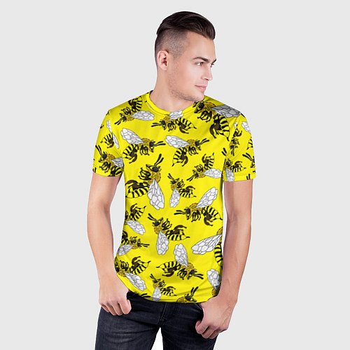 Мужская спорт-футболка Пчелы на желтом / 3D-принт – фото 3