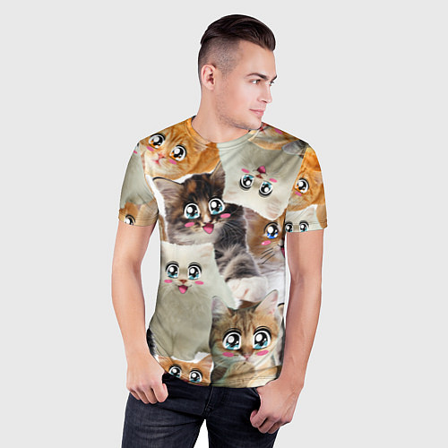 Мужская спорт-футболка Много кошек с большими анимэ глазами / 3D-принт – фото 3