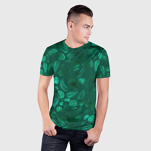 Мужская спорт-футболка Яркие зеленые листья / 3D-принт – фото 3