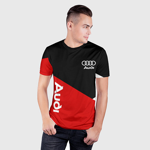 Мужская спорт-футболка Audi Ауди Черный Красный Белый / 3D-принт – фото 3