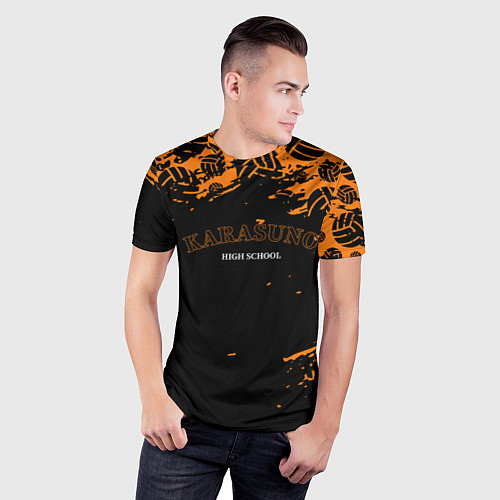 Мужская спорт-футболка KARASUNO HIGH SCHOOL ОРАНЖЕВАЯ / 3D-принт – фото 3