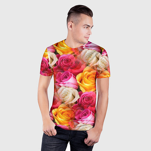 Мужская спорт-футболка Красные, желтые и белые розы / 3D-принт – фото 3