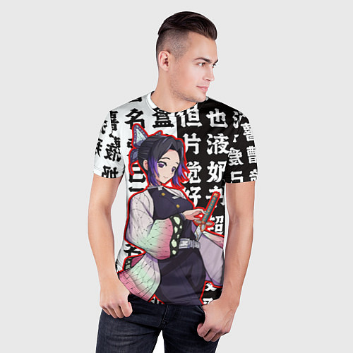 Мужская спорт-футболка Шинобу Кочо и иероглифы Клинок рассекающий демонов / 3D-принт – фото 3