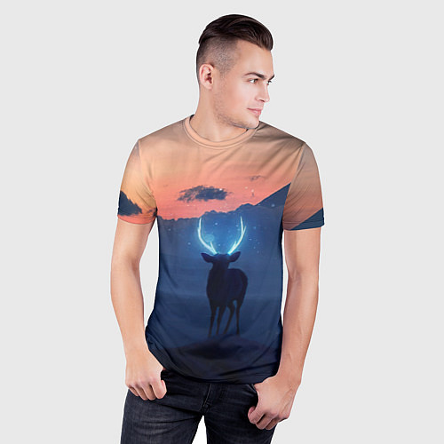 Мужская спорт-футболка Олень с неоновыми рогами / 3D-принт – фото 3