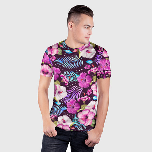 Мужская спорт-футболка Цветочный Паттерн Flowers and leaves / 3D-принт – фото 3