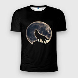 Футболка спортивная мужская Силуэт волка под луной, цвет: 3D-принт