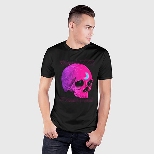 Мужская спорт-футболка Неоновый череп с огоньками / 3D-принт – фото 3