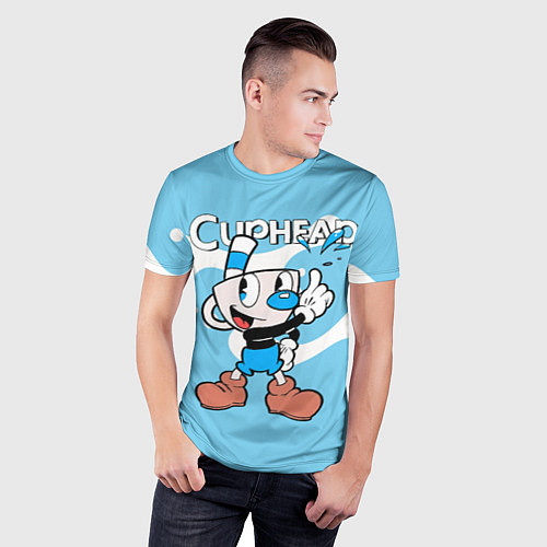 Мужская спорт-футболка Cuphead синяя чашечка / 3D-принт – фото 3