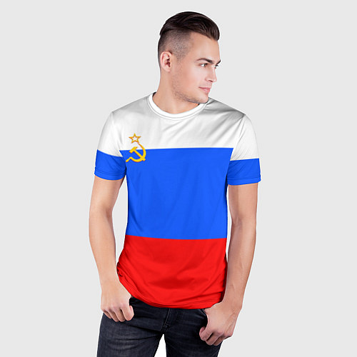 Мужская спорт-футболка Флаг России с серпом и молотом / 3D-принт – фото 3
