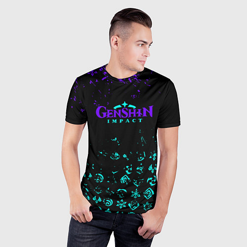 Мужская спорт-футболка GENSHIN NEON PATTERN SYMBOL НЕОН ЭМБЛЕМЫ / 3D-принт – фото 3