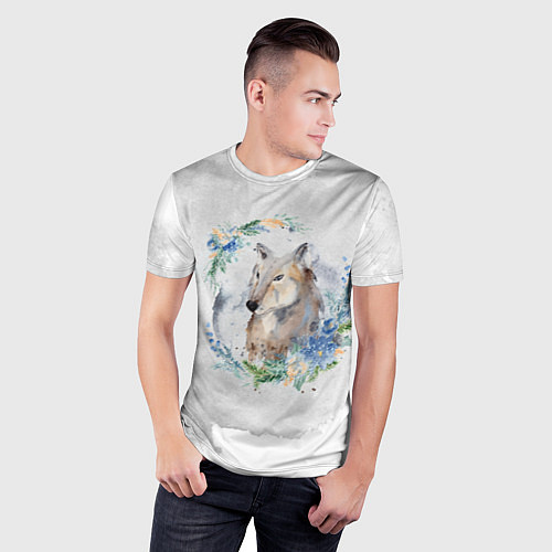 Мужская спорт-футболка Волк в венке / 3D-принт – фото 3