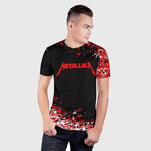Мужская спорт-футболка Metallica текстура белая красная / 3D-принт – фото 3