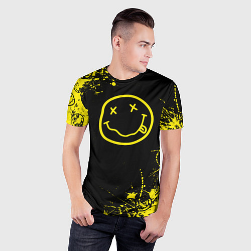 Мужская спорт-футболка Nirvana texture смайл / 3D-принт – фото 3