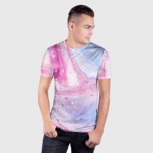 Мужская спорт-футболка Абстрактные краски голубой, розовый / 3D-принт – фото 3