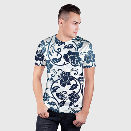 Мужская спорт-футболка Гжелевые цветы / 3D-принт – фото 3