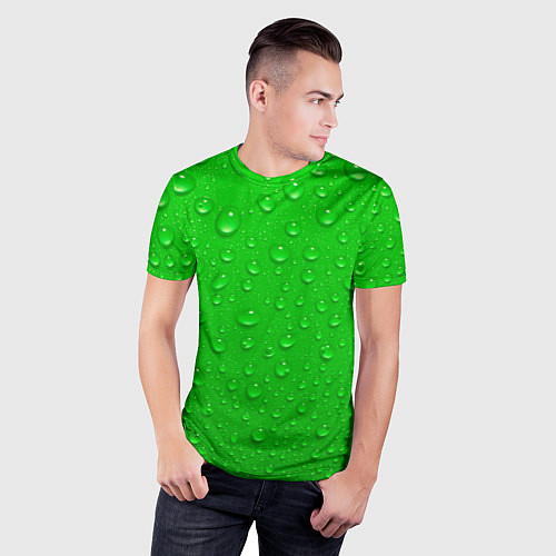 Мужская спорт-футболка Зеленый фон с росой / 3D-принт – фото 3