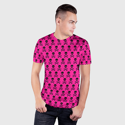 Мужская спорт-футболка Розовый фон с черепами паттерн / 3D-принт – фото 3