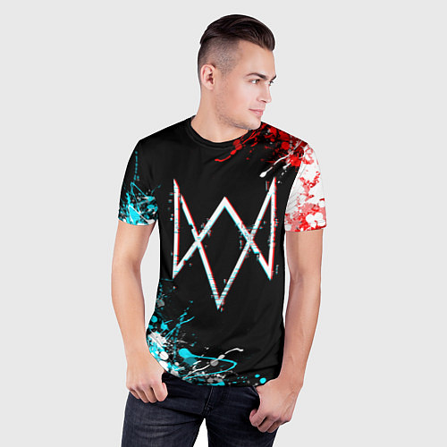 Мужская спорт-футболка Watch Dogs 2 ЦВЕТНЫЕ бРЫЗГИ / 3D-принт – фото 3