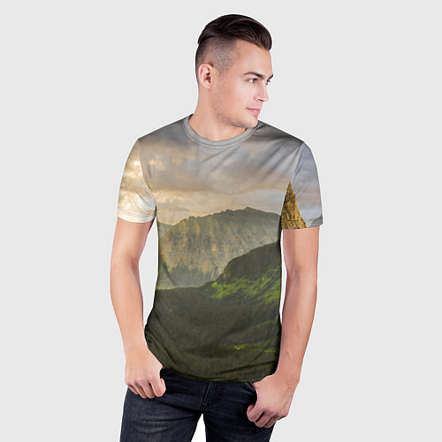 Мужская спорт-футболка Горы, лес, небо / 3D-принт – фото 3