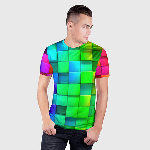 Мужская спорт-футболка РАЗНОЦВЕТНЫЕ КУБИКИ MULTICOLORED CUBES / 3D-принт – фото 3