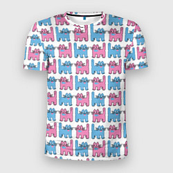 Мужская спорт-футболка Пиксельные коты: розовый и голубой, паттерн