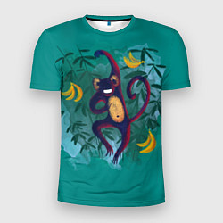 Футболка спортивная мужская Веселая обезьяна на бирюзовом фоне, цвет: 3D-принт