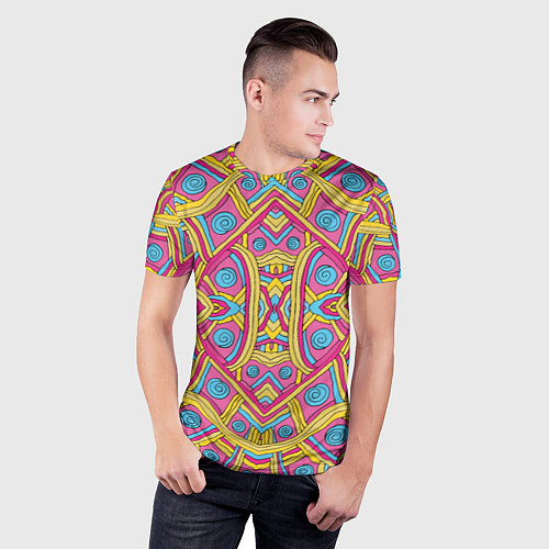 Мужская спорт-футболка Разноцветный и яркий узор в дудл стиле / 3D-принт – фото 3