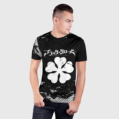 Мужская спорт-футболка Белый логотип black clover чёрный клевер / 3D-принт – фото 3