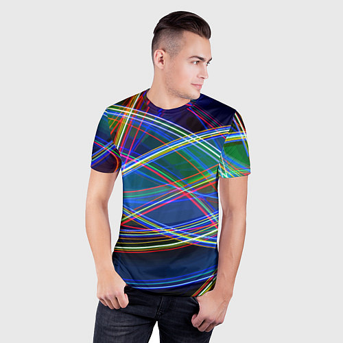 Мужская спорт-футболка Разноцветные неоновые линии Абстракция Multicolore / 3D-принт – фото 3