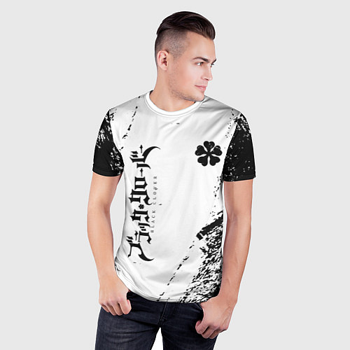 Мужская спорт-футболка Black clover чёрный клевер вертикальная надпись / 3D-принт – фото 3