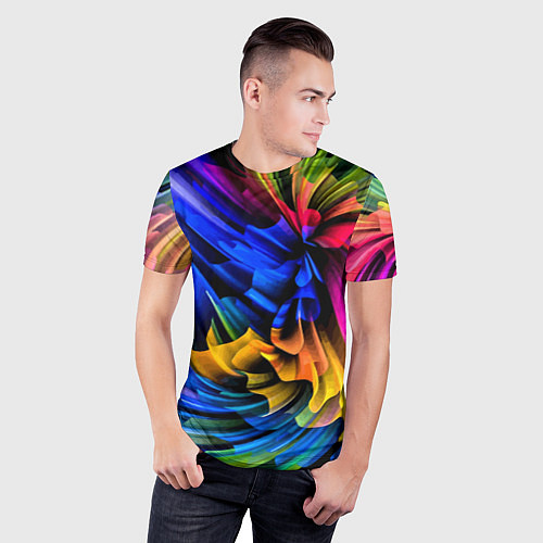 Мужская спорт-футболка Абстрактная неоновая композиция Abstract neon comp / 3D-принт – фото 3